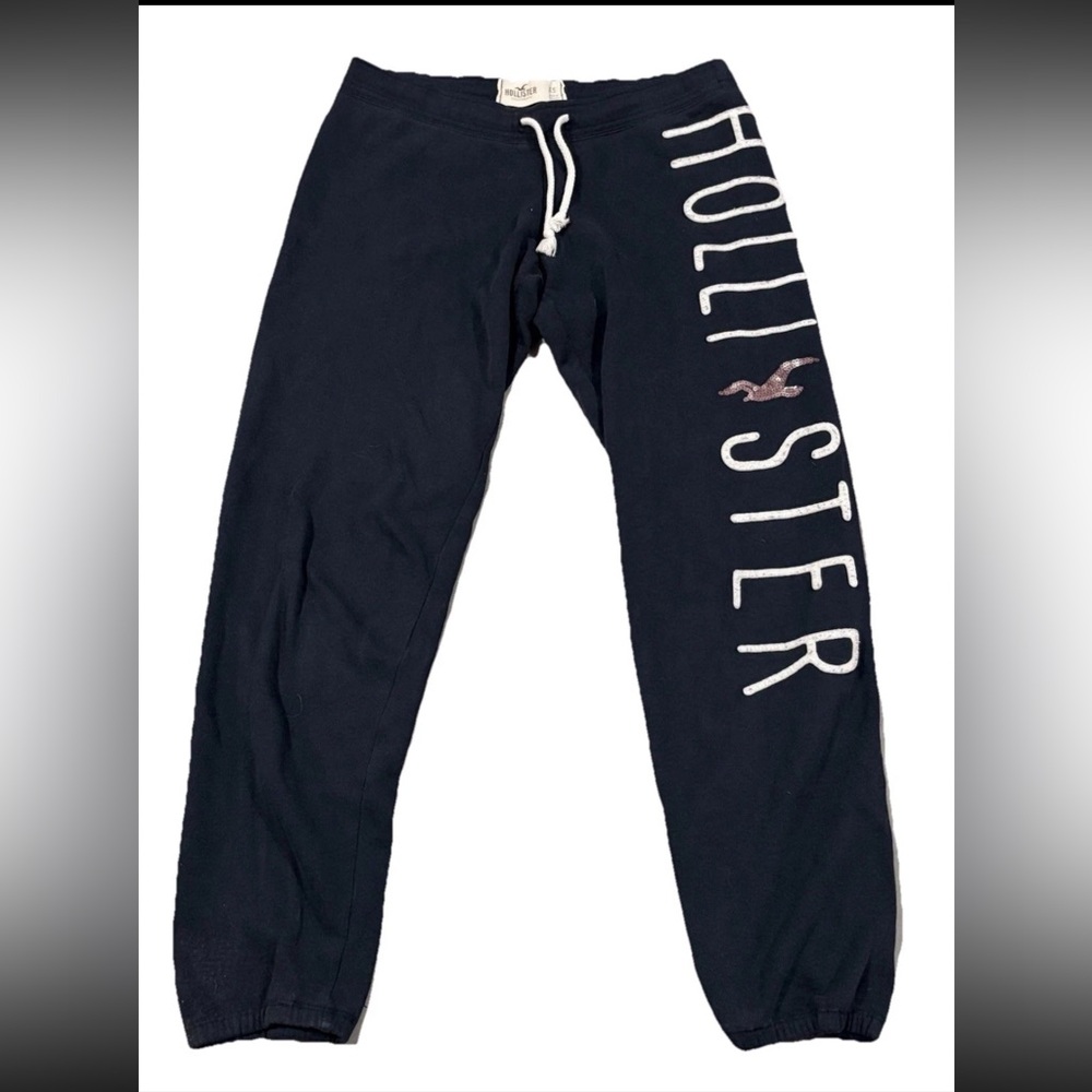 Hollister Y2K VTG Low Rise Jogger Navy / Pink Sequin Logo Spell out Woman’s .XS